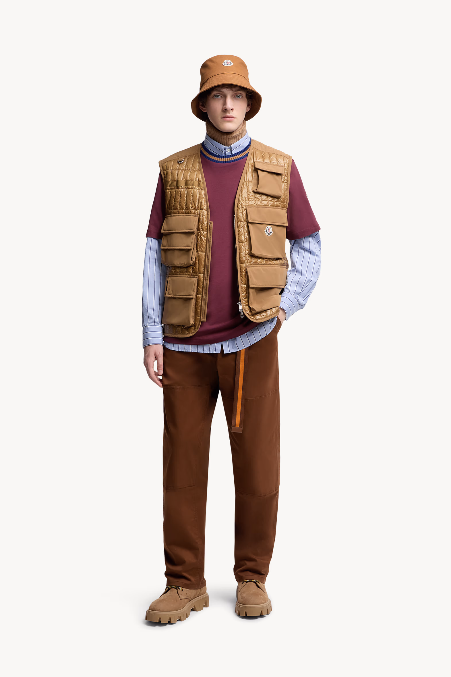 Ytise Vertical-Quilted Padded Vest Men Camel Beige Moncler 0